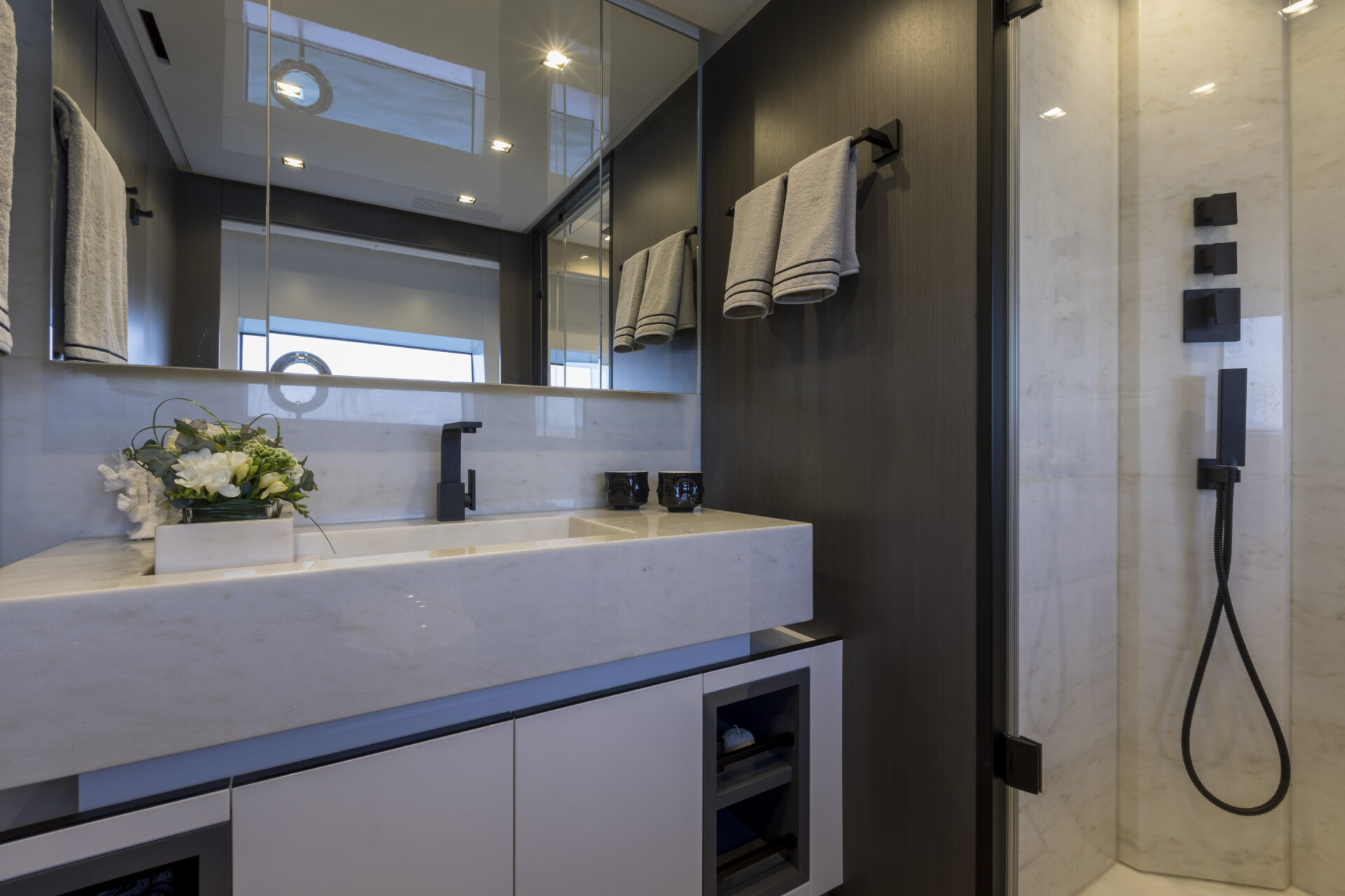 Luxurious yacht bathroom with modern fixtures