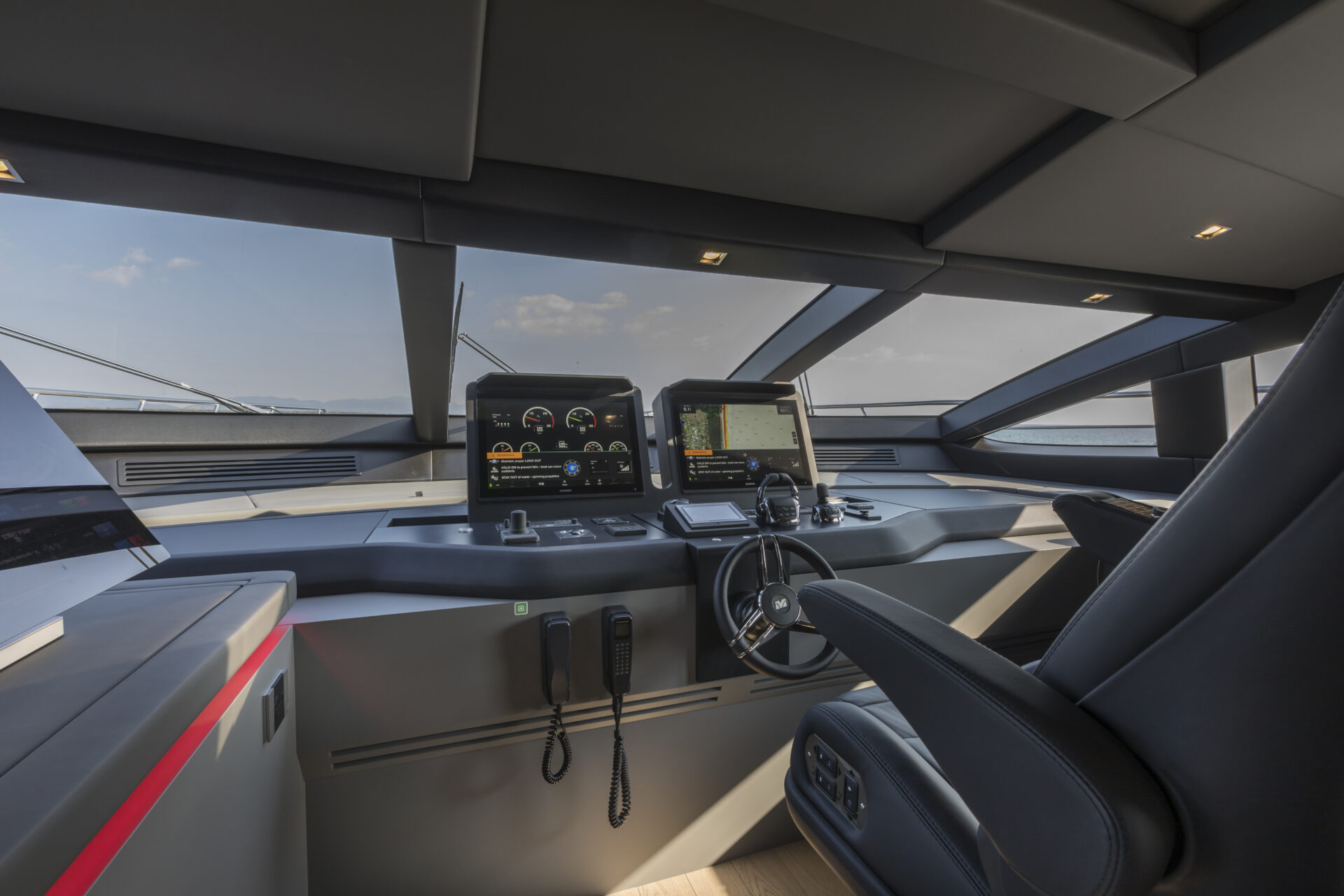 Mangusta Yachts helm station, advanced navigation.