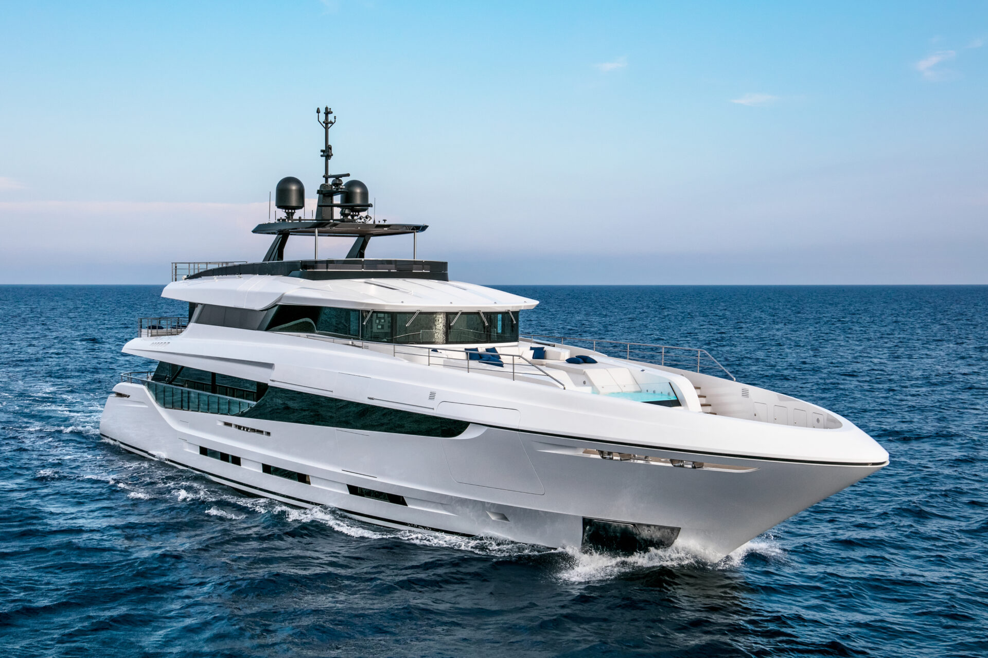 Mangusta luxury yacht cruising on open sea