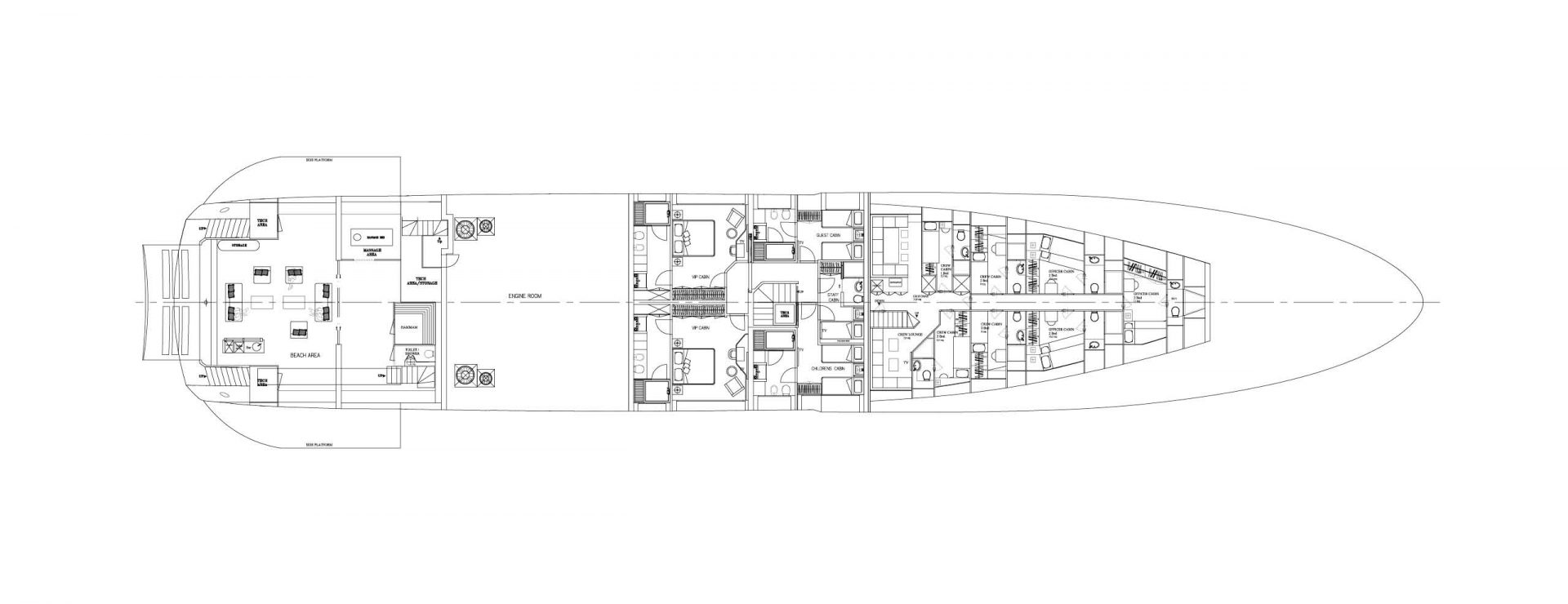 Piantina del layout interno Mangusta Yachts