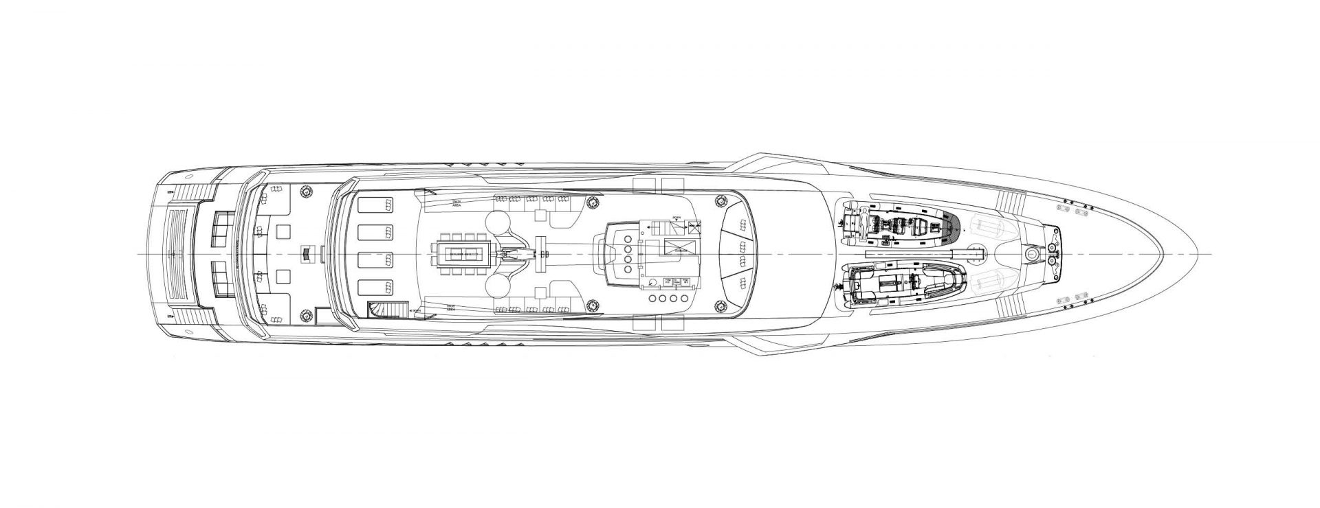 Piantina overhead di un yacht Mangusta.