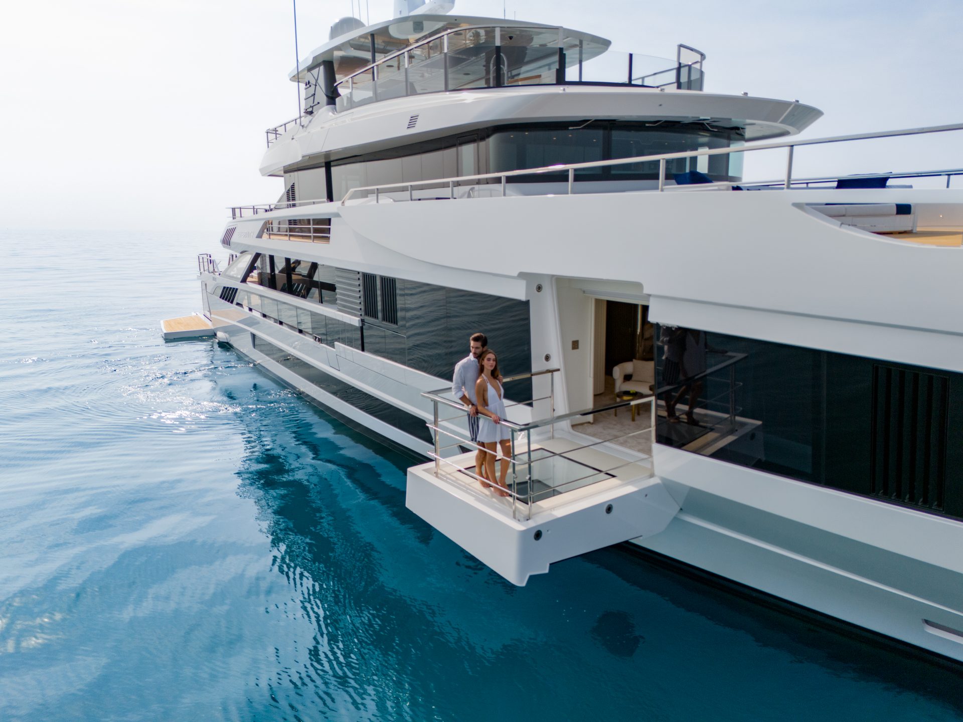 Luxurious Mangusta yacht with ocean view balcony