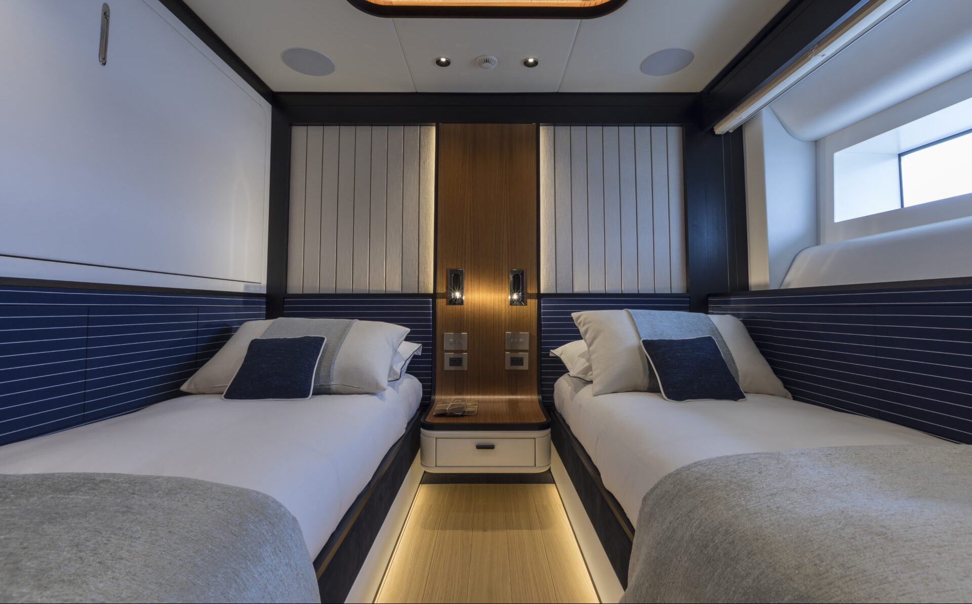 Luxury yacht twin bedroom interior