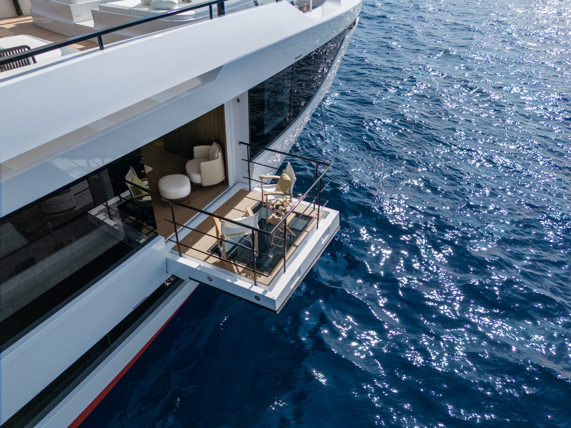 Elegant yacht terrace over blue sea.