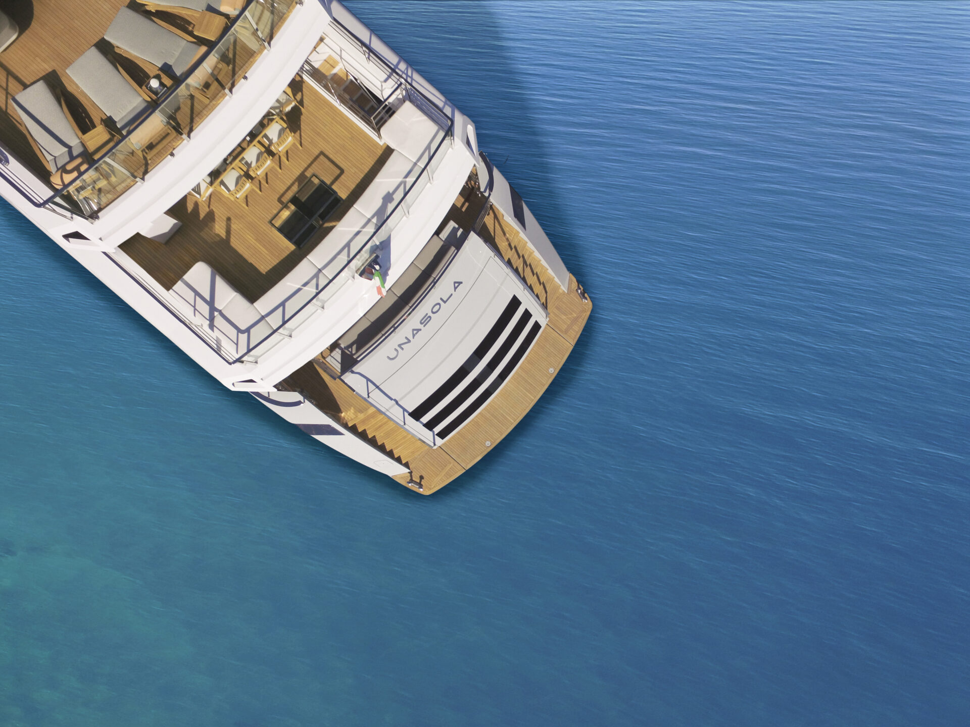 Yacht Mangusta in mare visto dall'alto