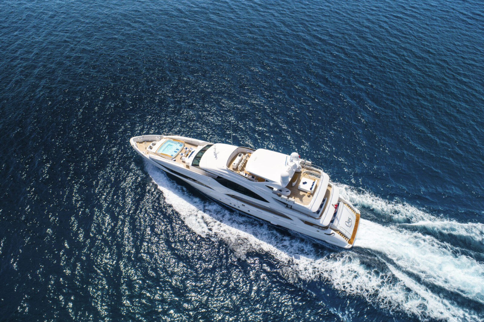Luxurious Mangusta yacht cruising in open sea