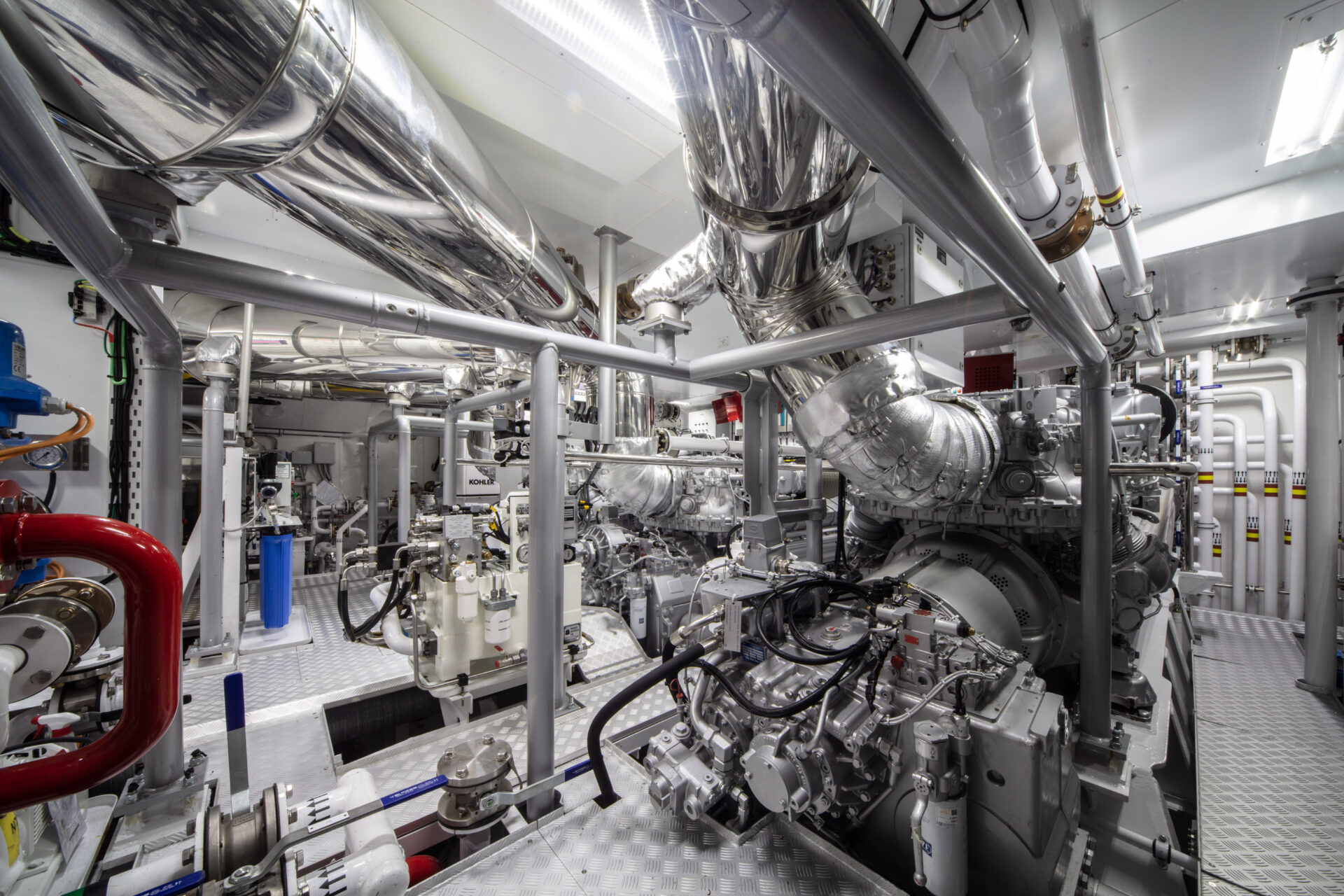 Yacht engine room with advanced machinery systems.