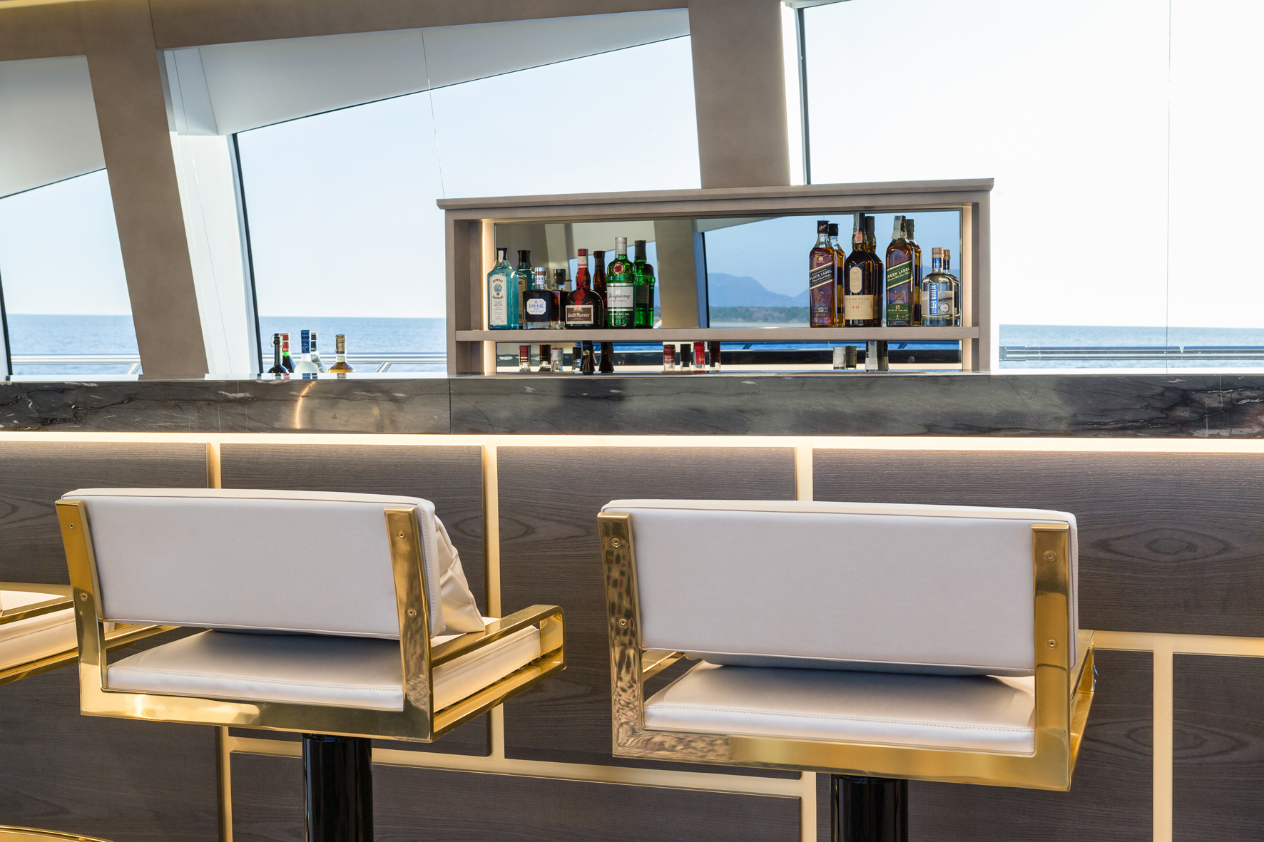 Luxurious yacht bar with ocean view