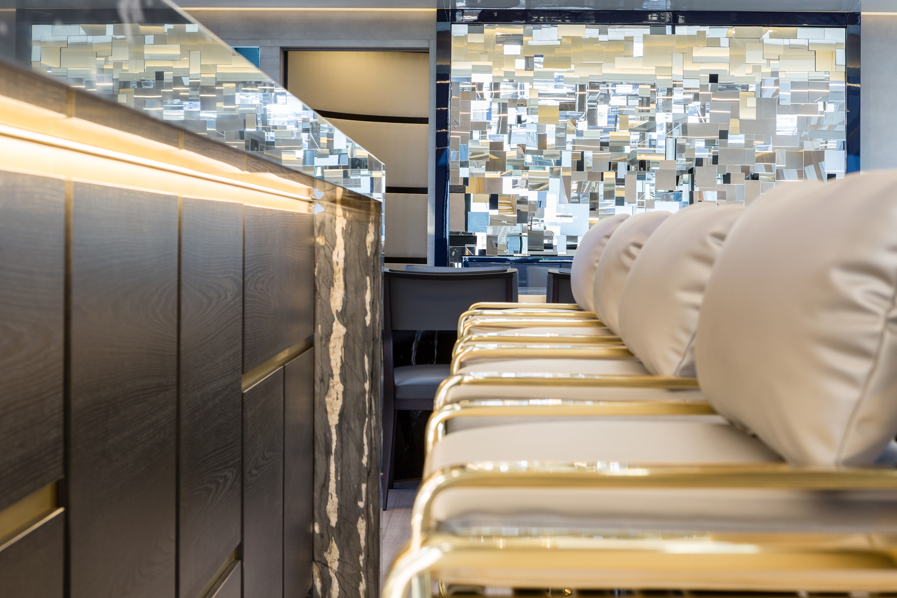 Luxurious yacht interior with elegant bar area