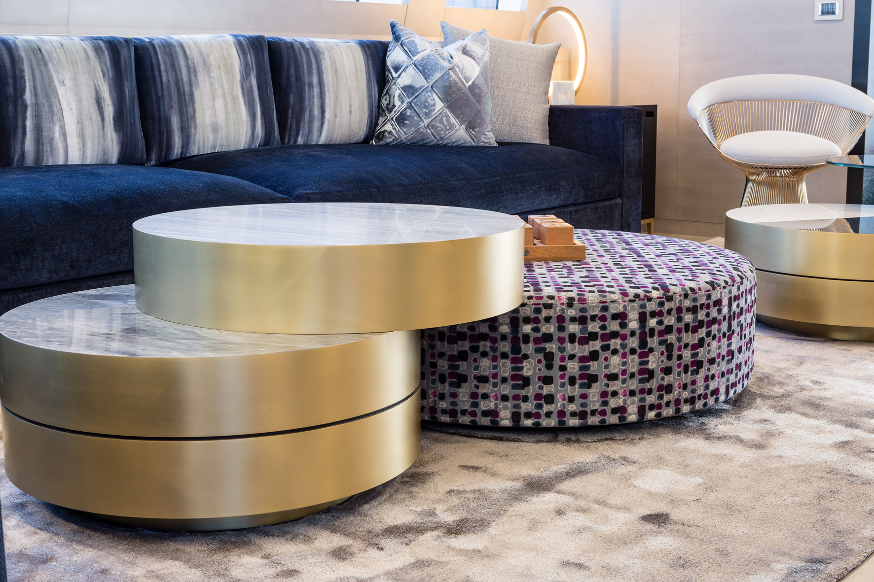 Luxurious yacht interior with elegant furnishings