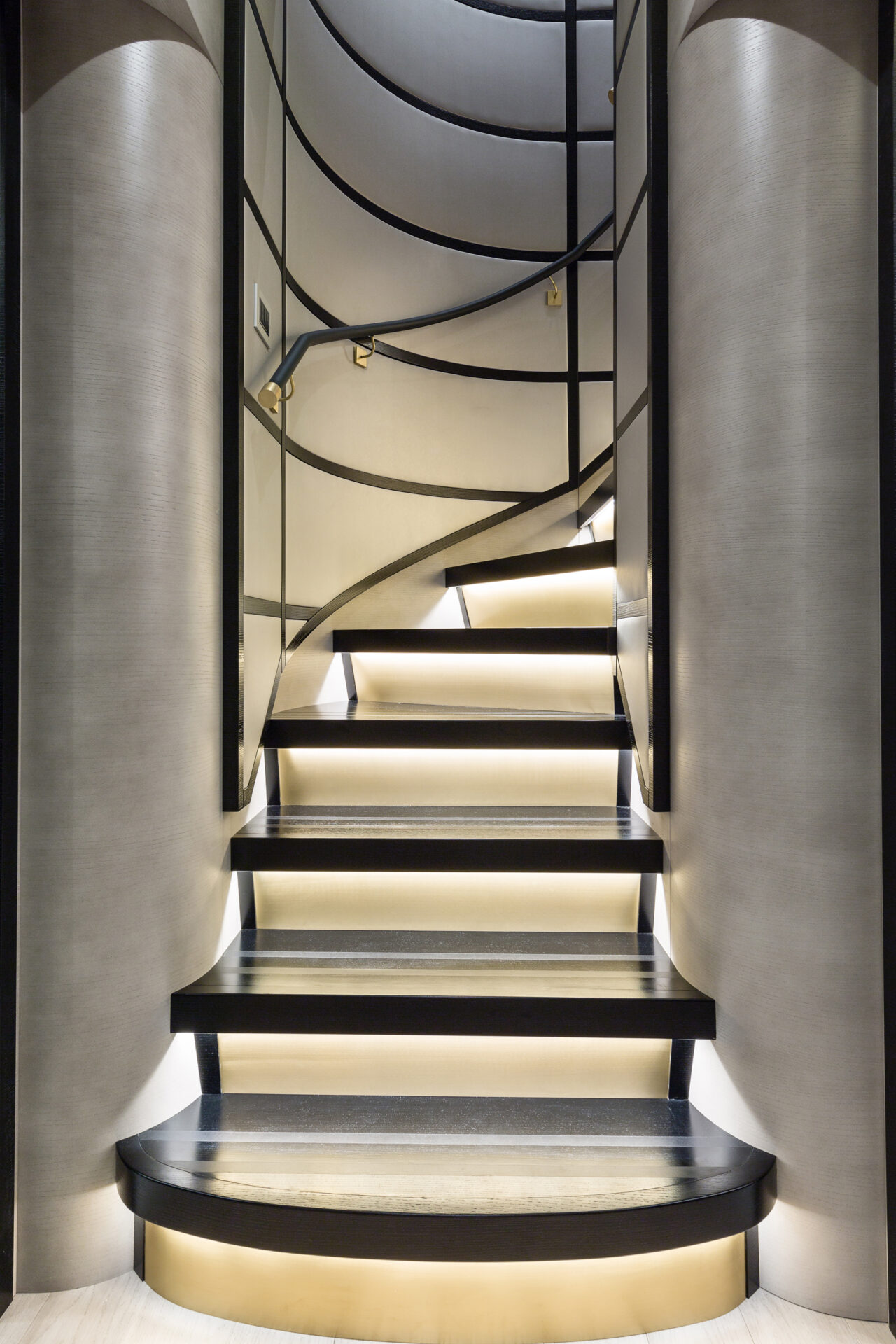 Elegant yacht staircase with ambient lighting