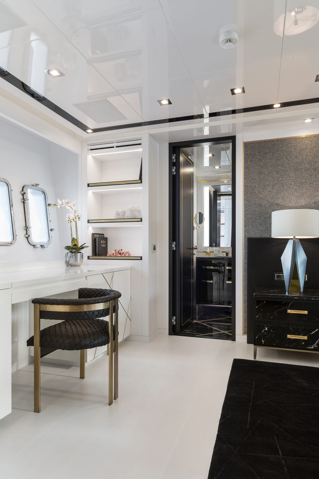 Luxurious Mangusta yacht cabin interior