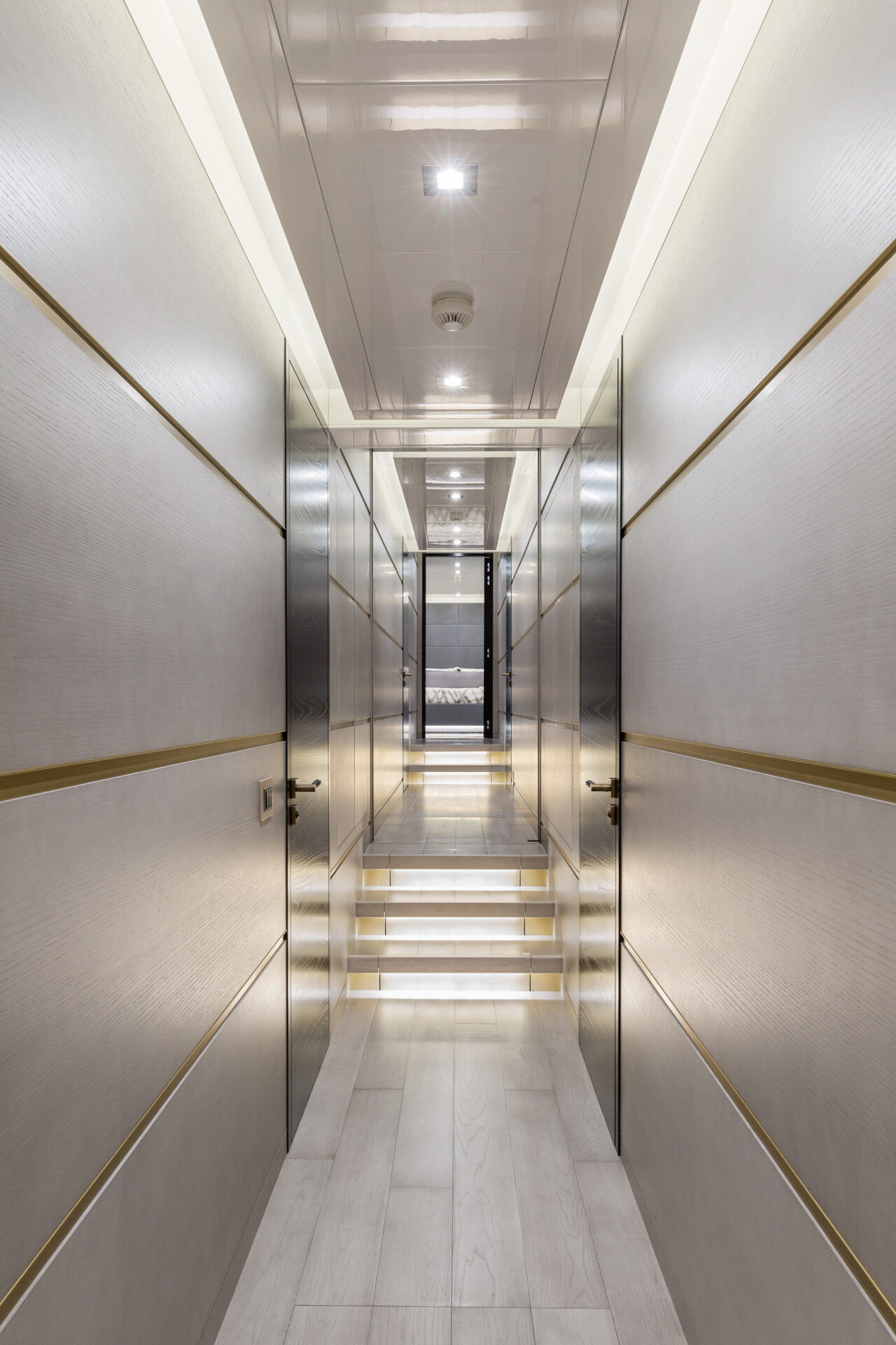Modern corridor of Mangusta Yacht interior design