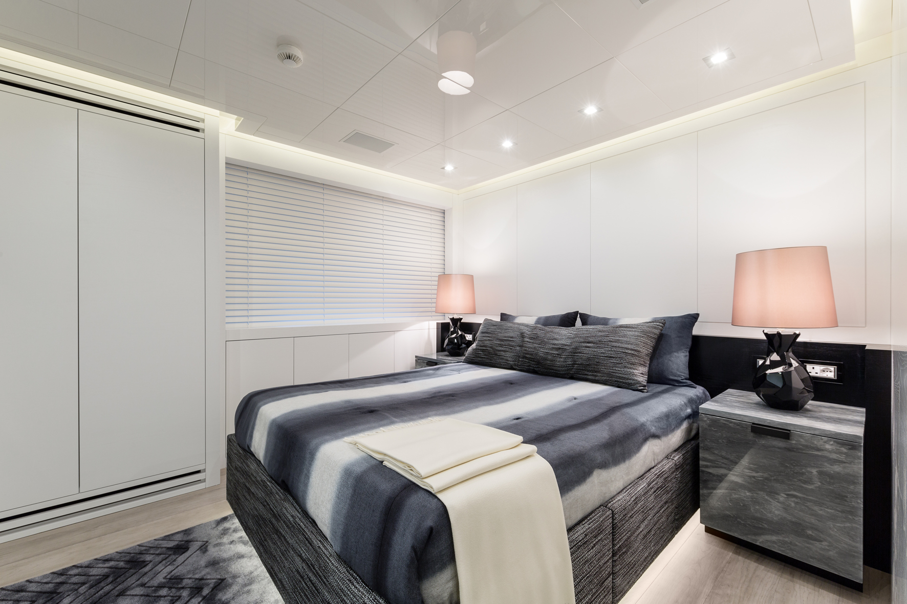 Luxury yacht bedroom with elegant decor