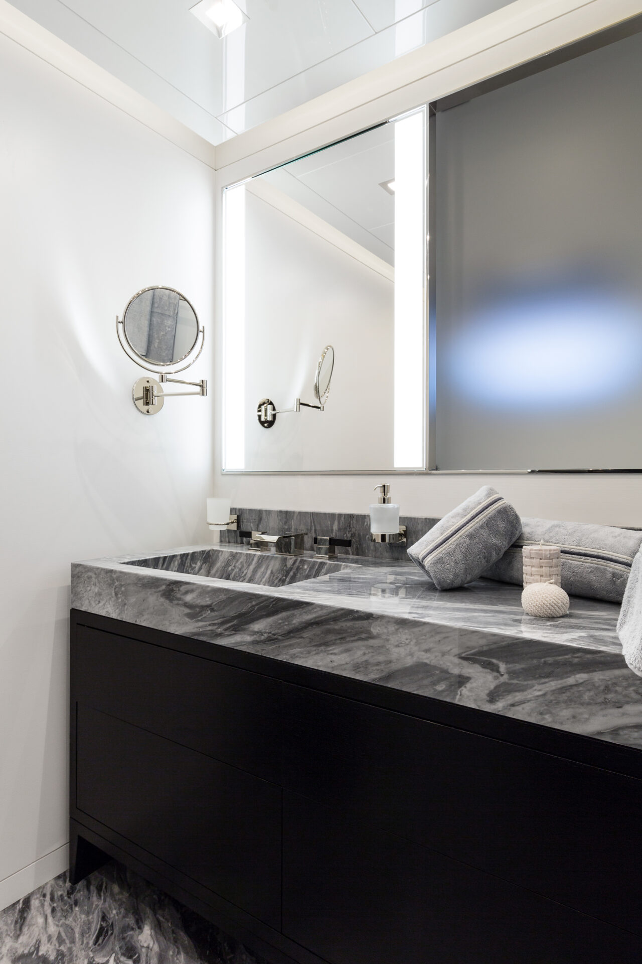 Luxurious yacht bathroom with marble sink