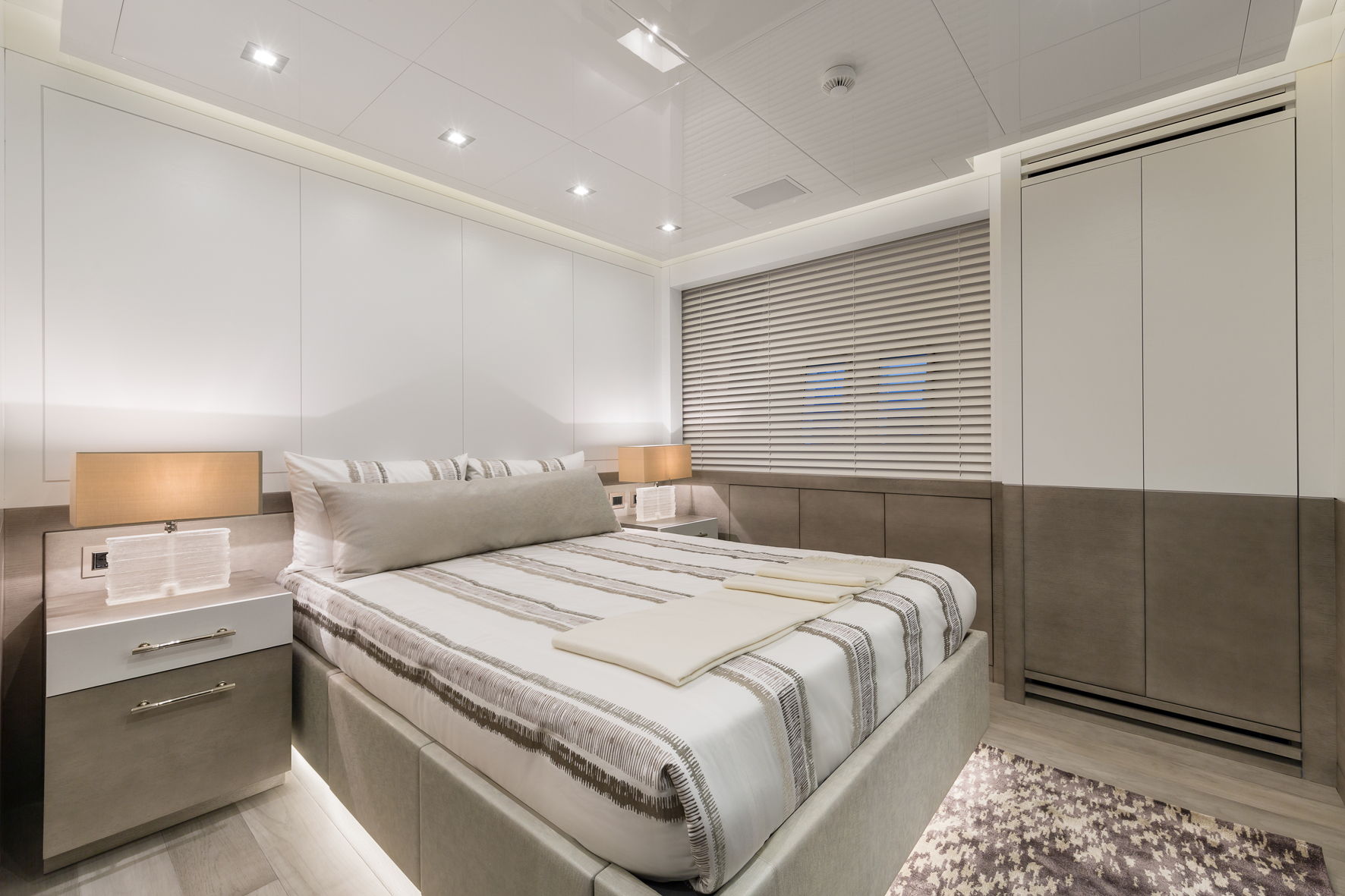 Luxury yacht bedroom with elegant interior design
