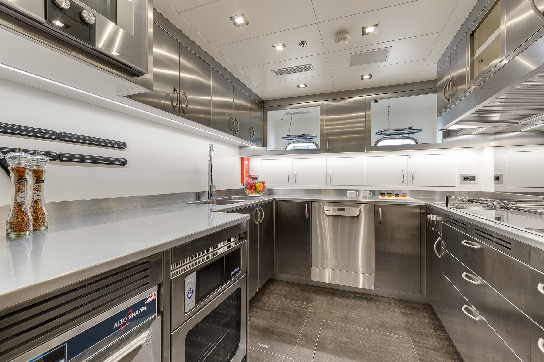 Sleek stainless steel yacht kitchen interior design