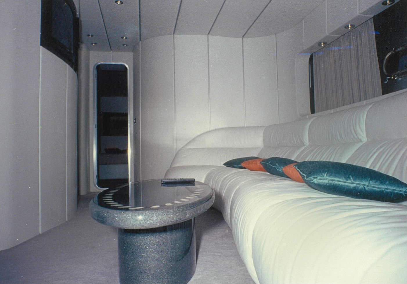 Luxurious yacht interior lounge, modern design.