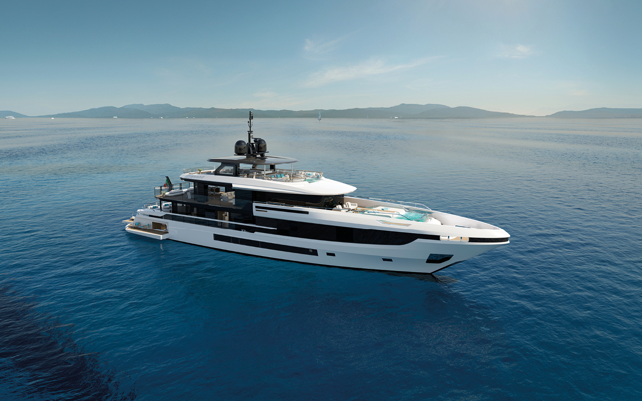 Luxurious Mangusta Yacht on open sea