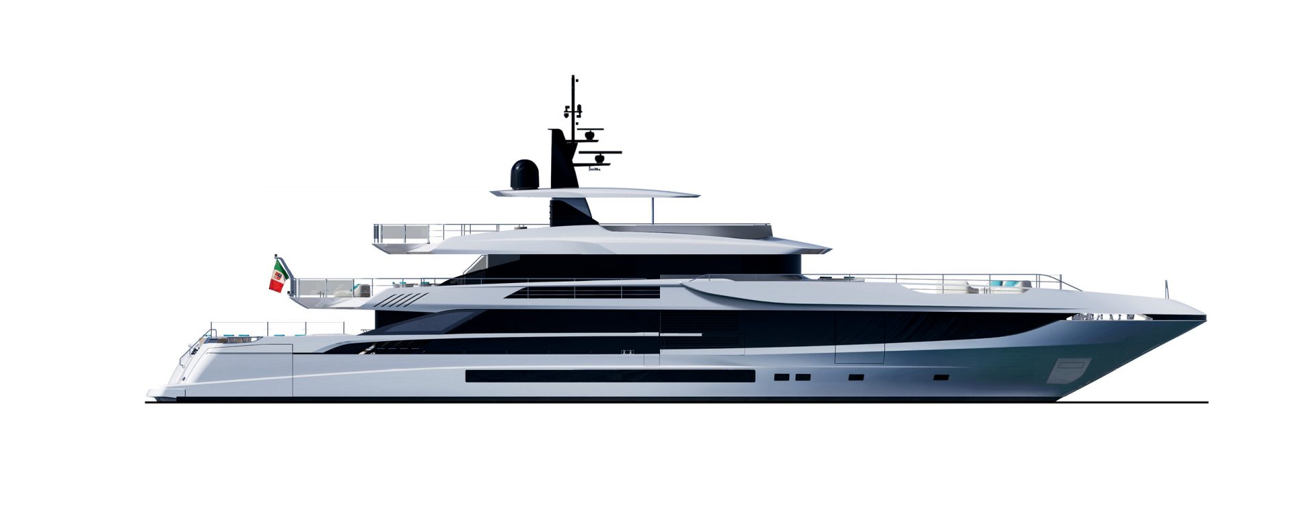 Mangusta yacht side view, sleek luxury design