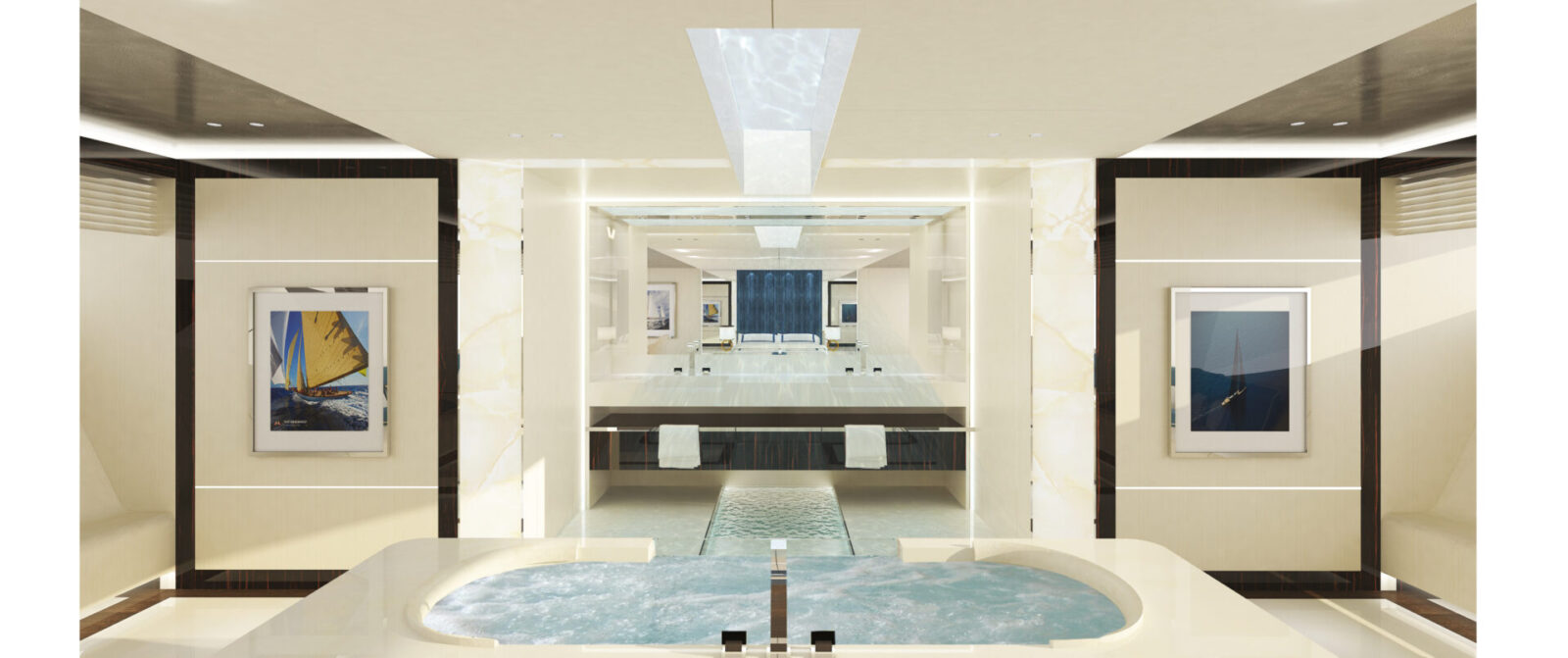 Interni di lusso di uno yacht Mangusta