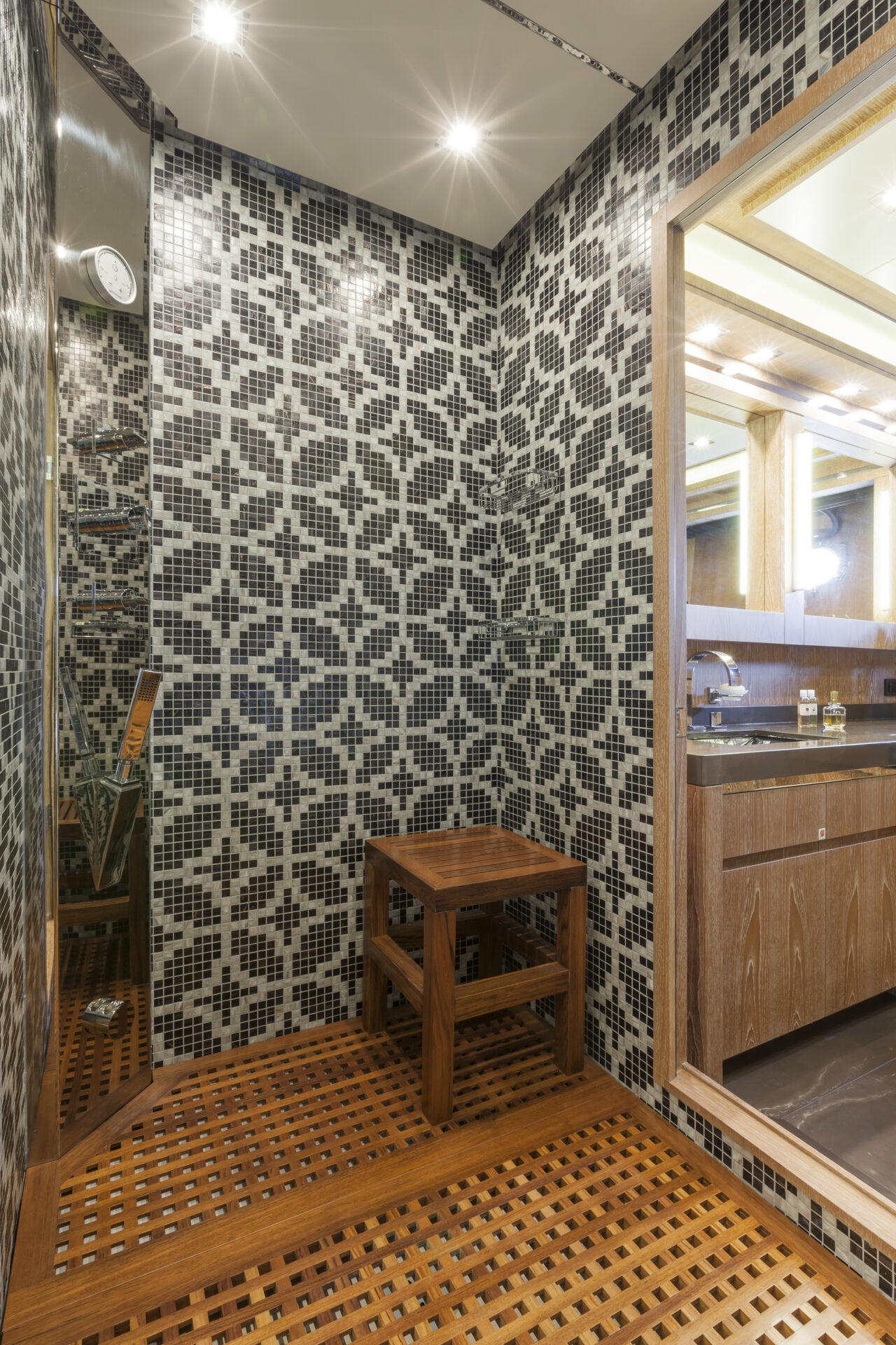 Luxurious Mangusta Yachts mosaic shower design