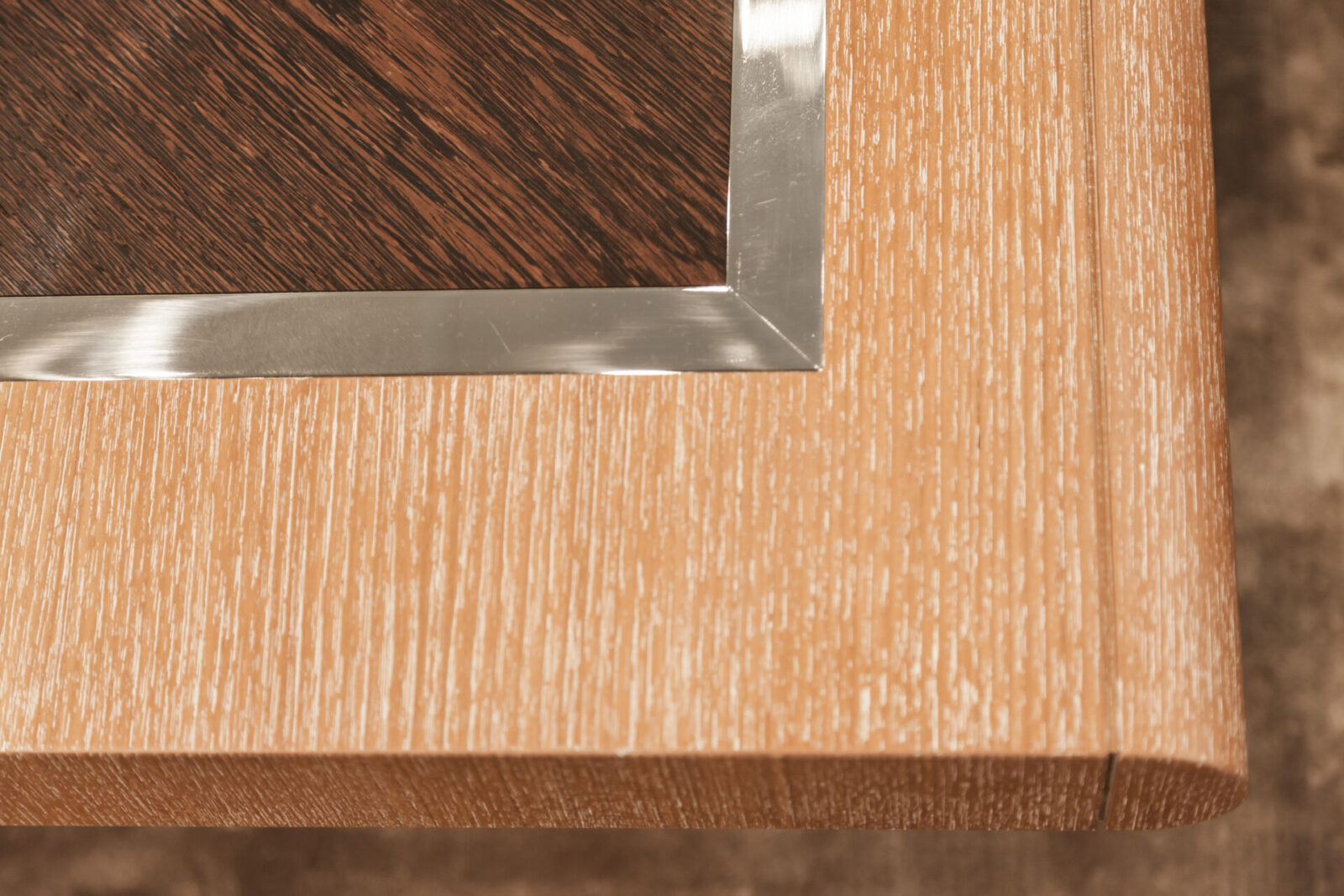 Luxury yacht wood and metal table detail