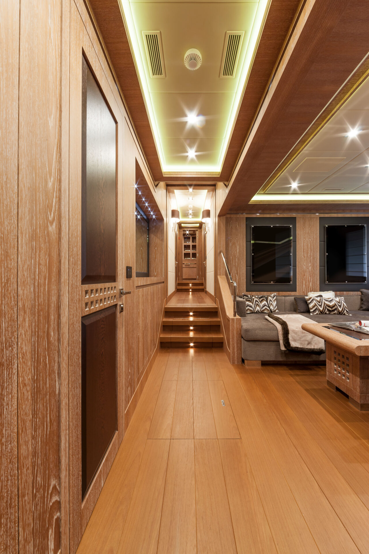 Luxurious Mangusta Yachts interior hallway design