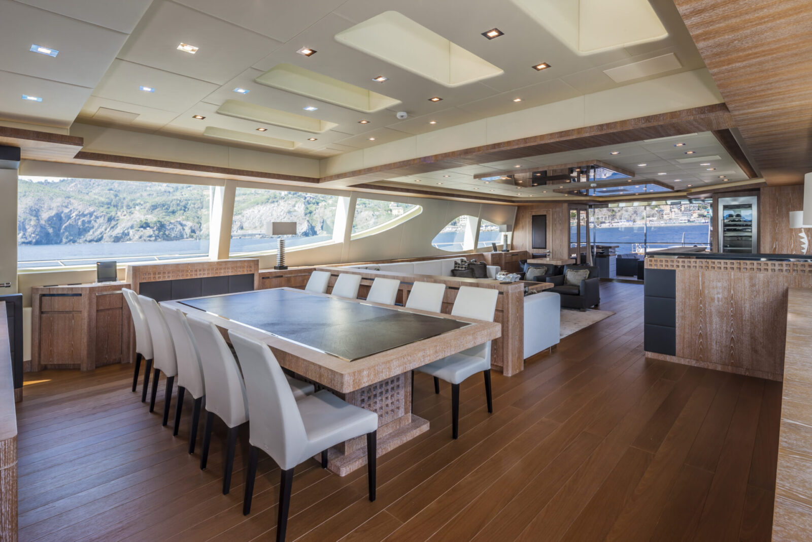 Luxurious Mangusta Yachts interior dining area