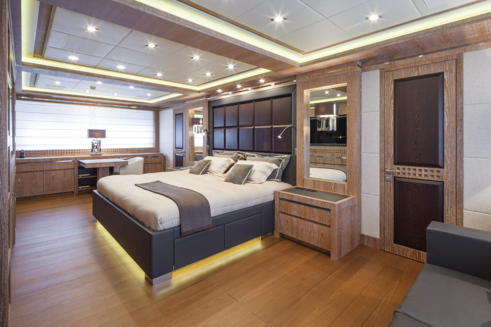 Luxurious Mangusta Yachts master bedroom interior