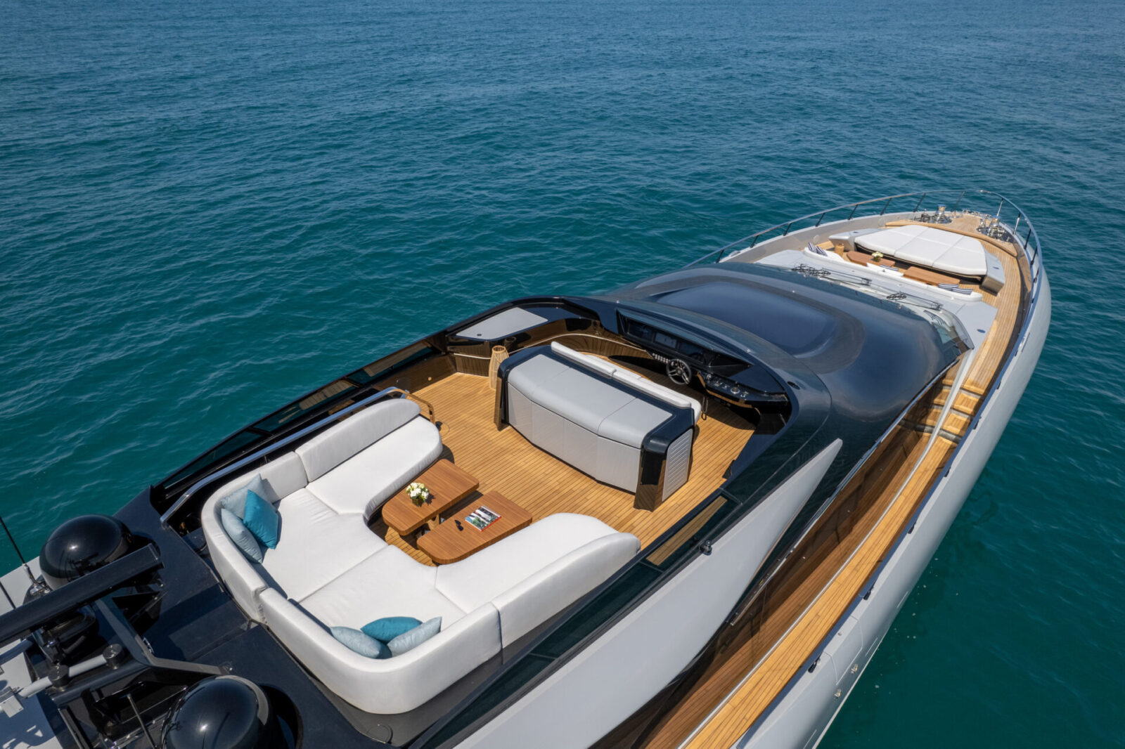 Luxury deck of Mangusta Yacht cruising.