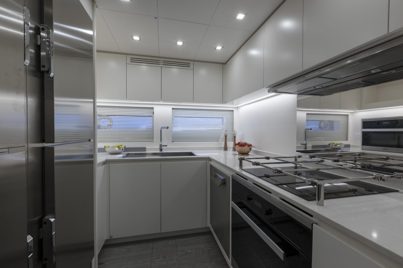 Modern yacht kitchen with sleek design features.