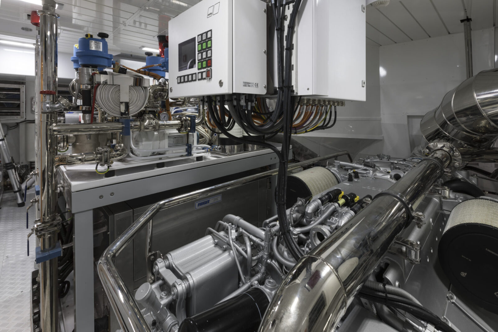 Mangusta Yachts engine room with advanced machinery