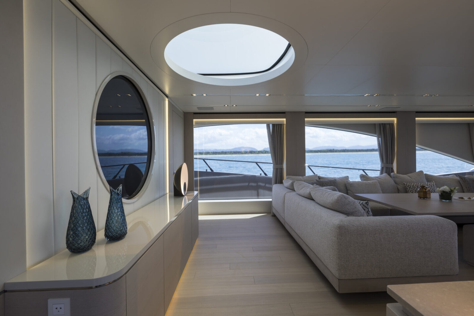 Luxurious Mangusta Yachts interior lounge view