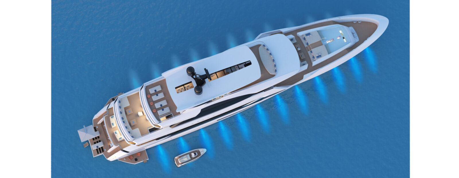 Yacht Mangusta visto dall'alto in mare aperto