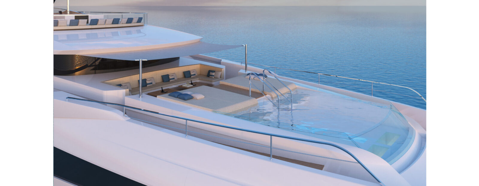 Piscina panoramica su yacht Mangusta Yachts.