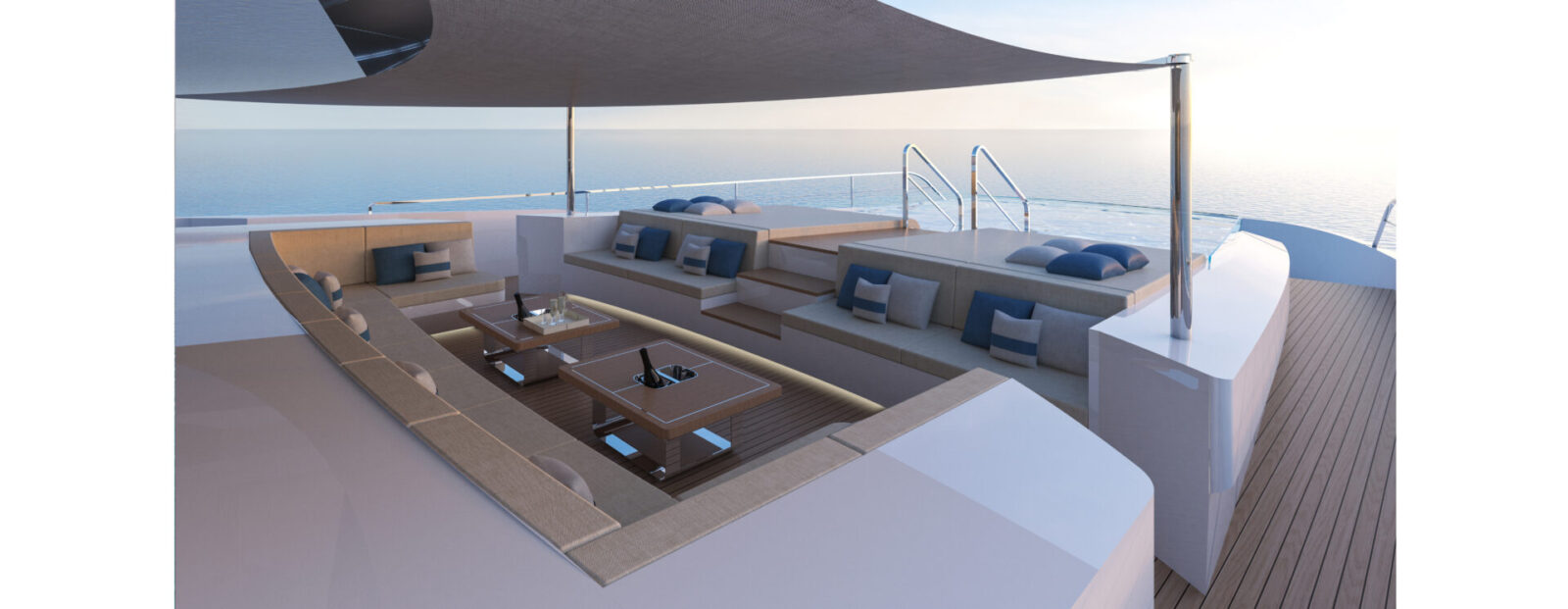 Soggiorno esterno lussuoso su yacht Mangusta.