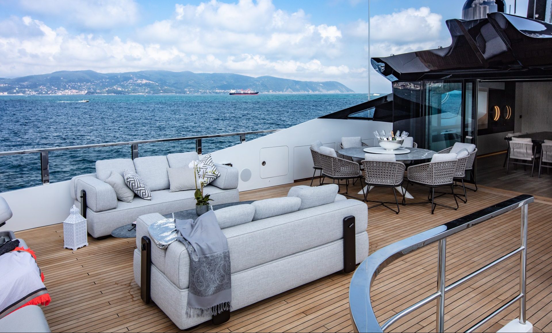 Luxury Mangusta Yachts deck with sea view