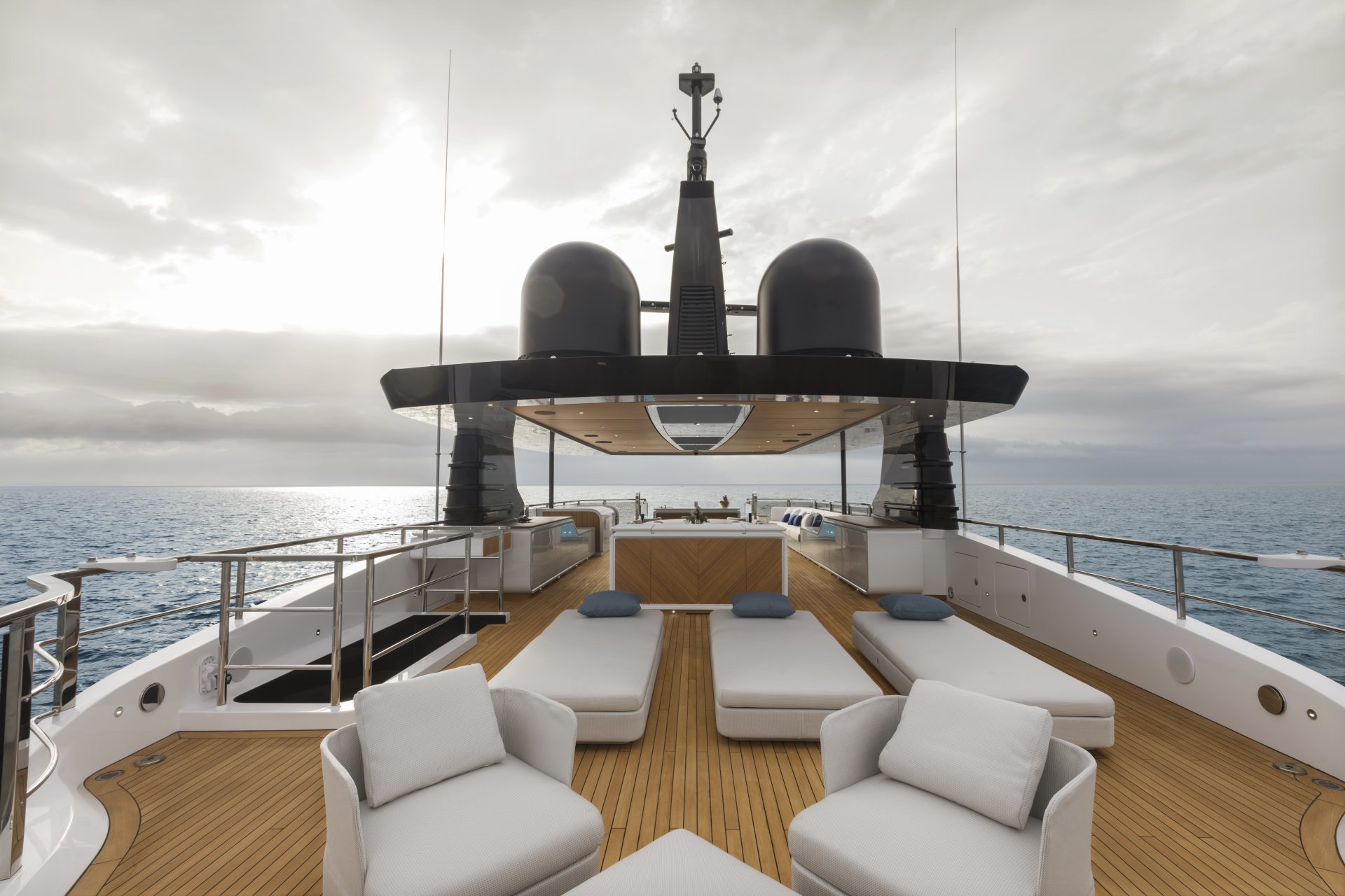 Luxury sundeck view on Mangusta Yacht