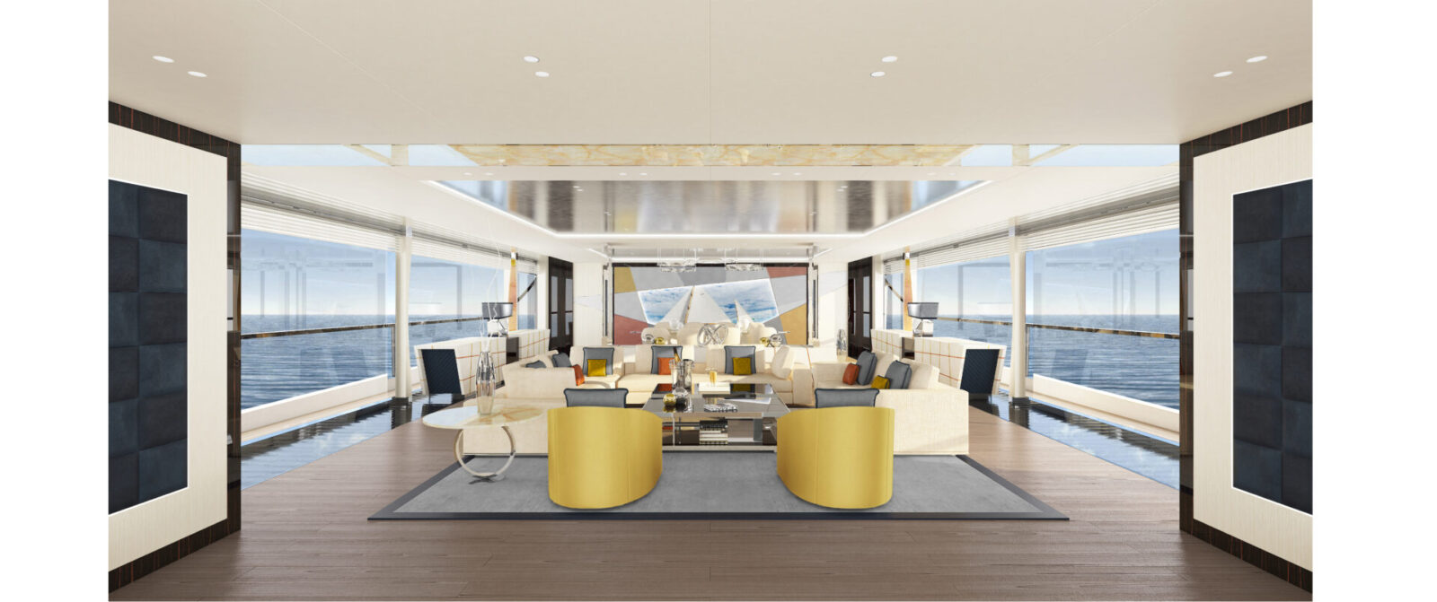 Salone elegante su superyacht Mangusta.