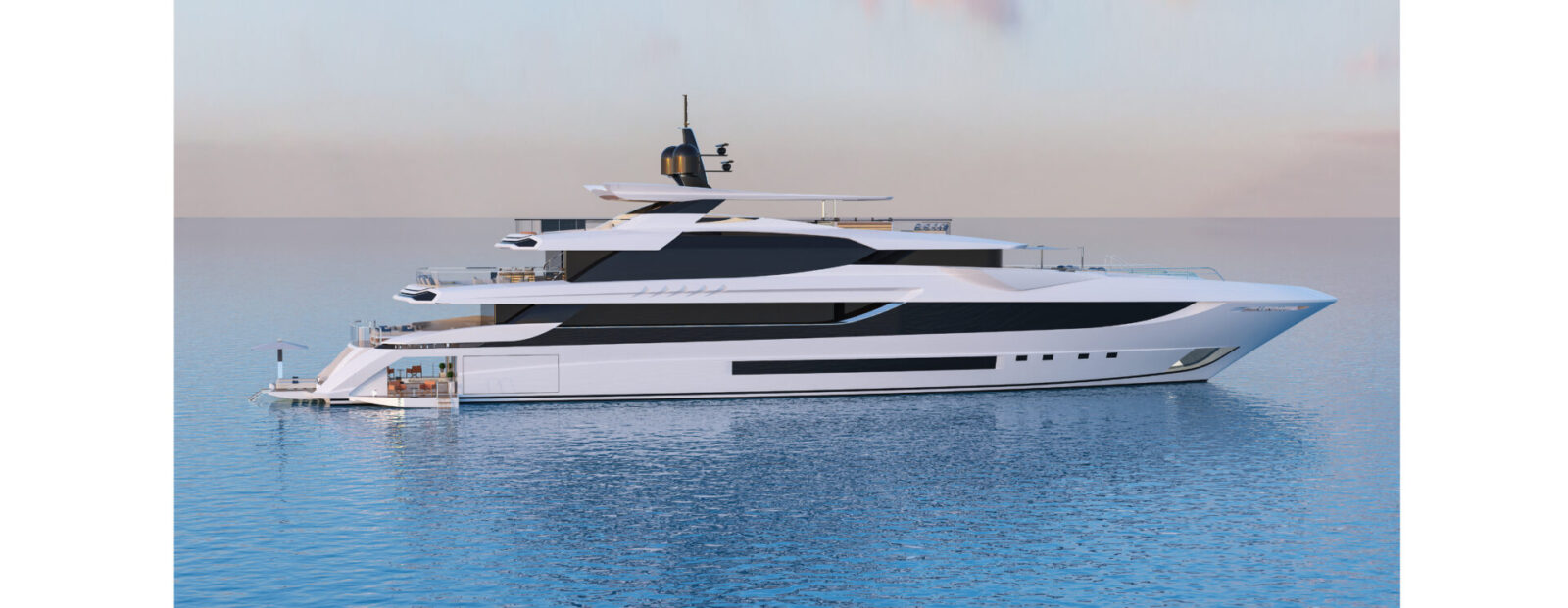 Yacht di lusso Mangusta sul mare al tramonto