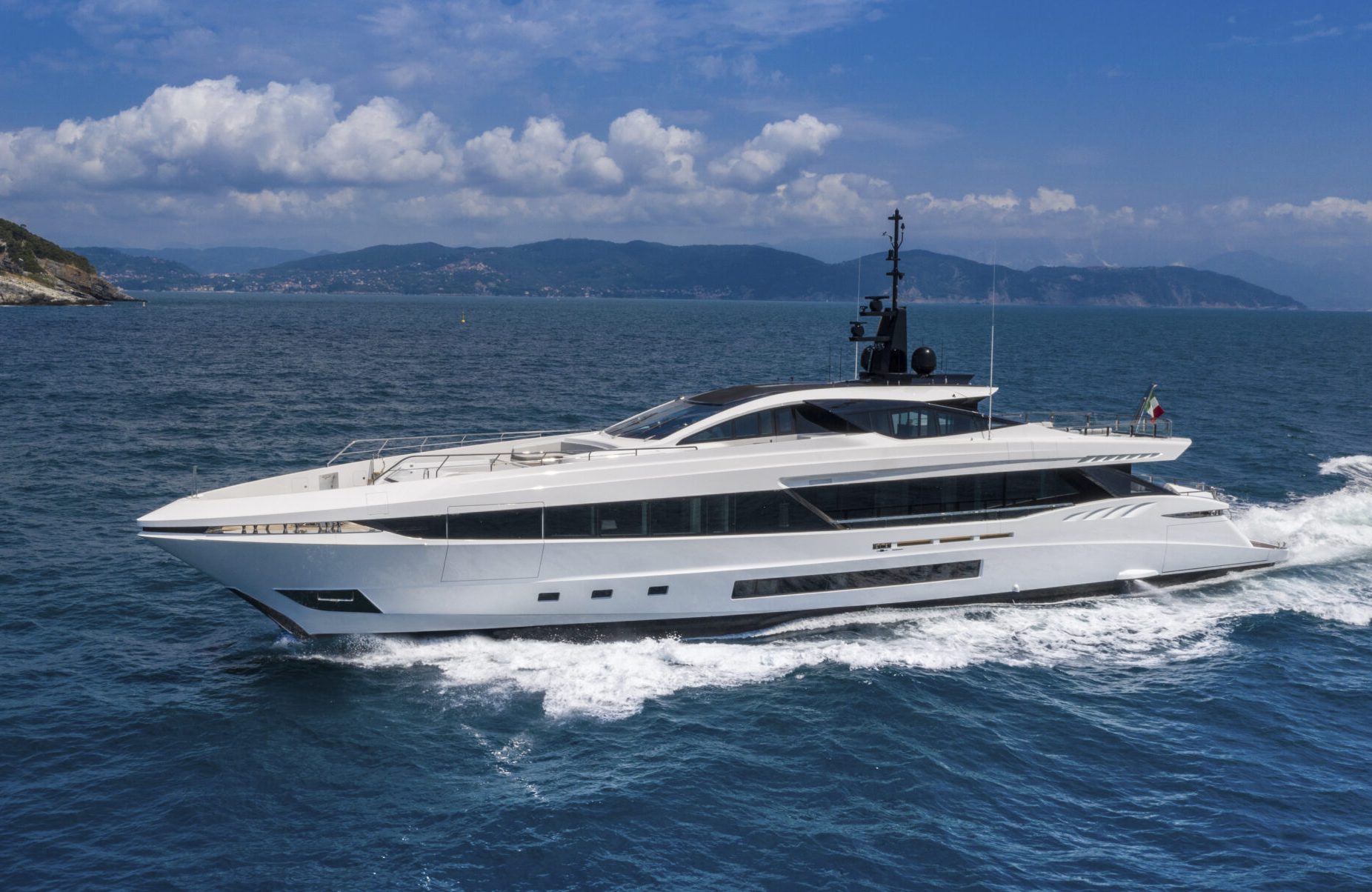 Mangusta luxury yacht cruising on open sea