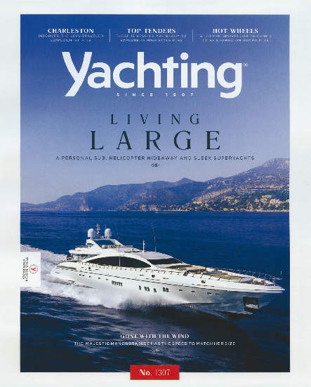 Luxury Mangusta Yacht cruising at sea.