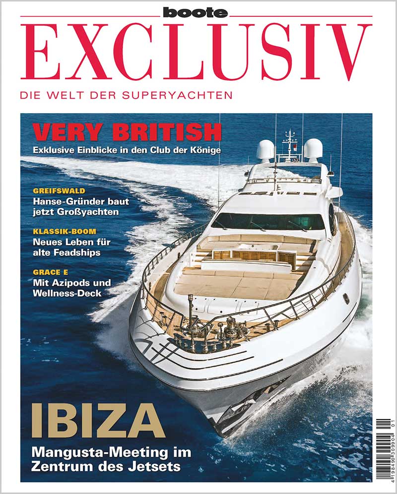 Mangusta Yacht cruising in blue Ibiza waters