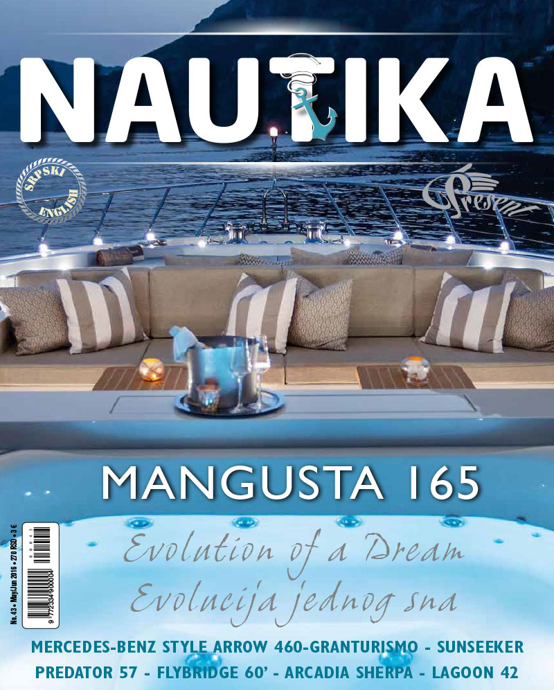 Mangusta 165 luxury yacht deck at sunset