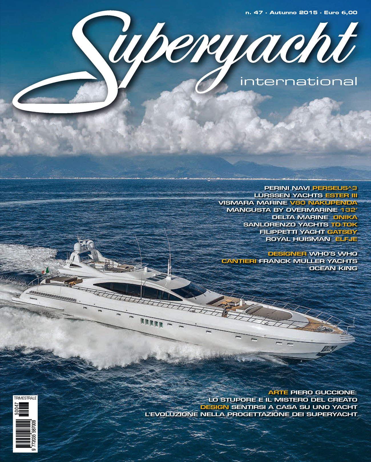 Mangusta yacht cruising on open sea under clear skies.