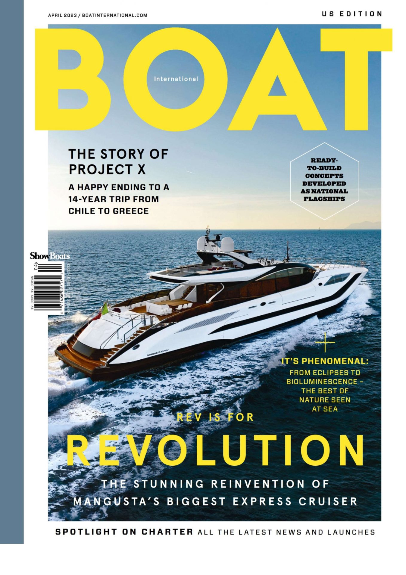 Mangusta yacht cruising on open ocean.