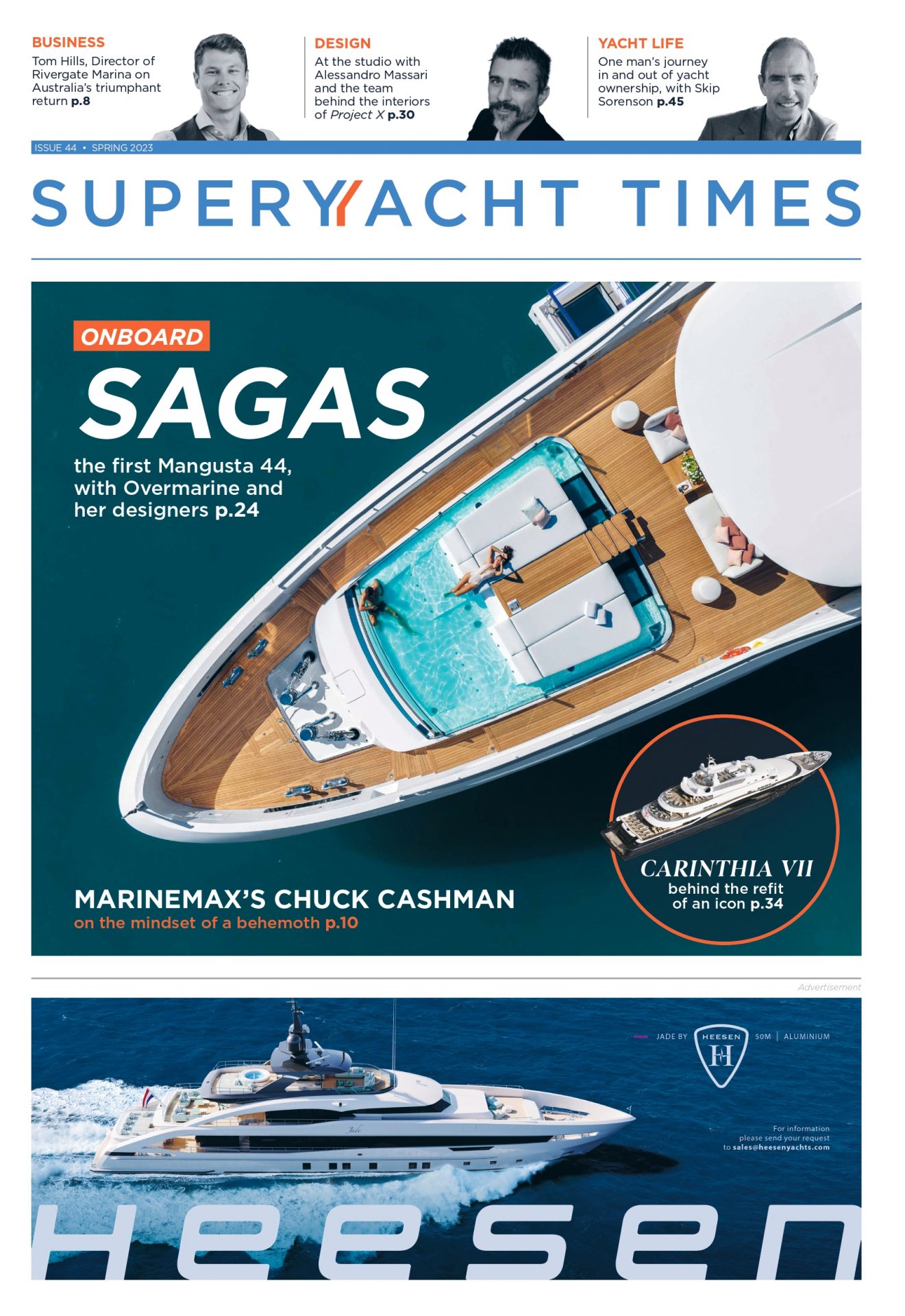 Mangusta 44 yacht aerial view with pool and deck.