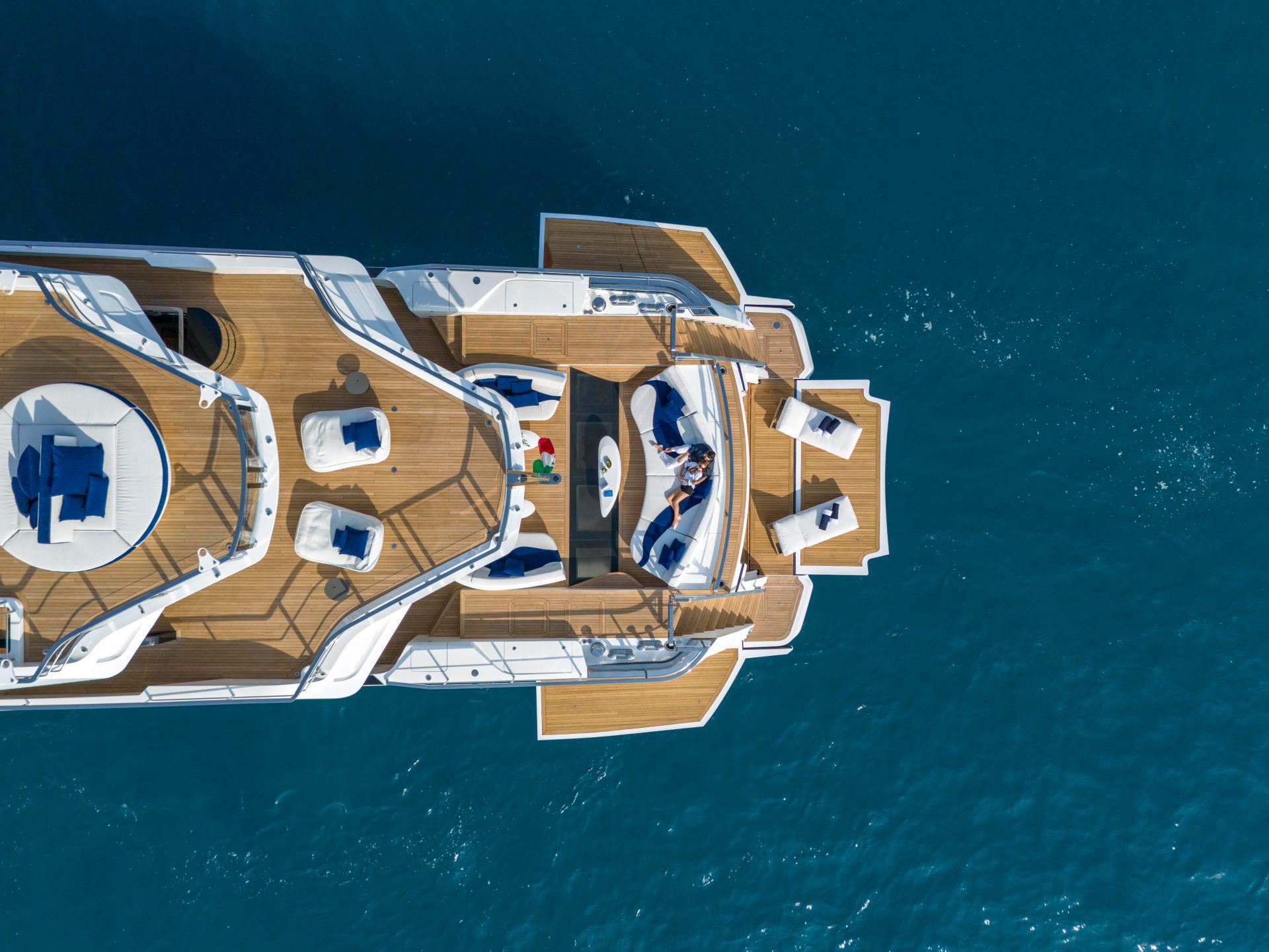 Luxury Mangusta yacht deck from above