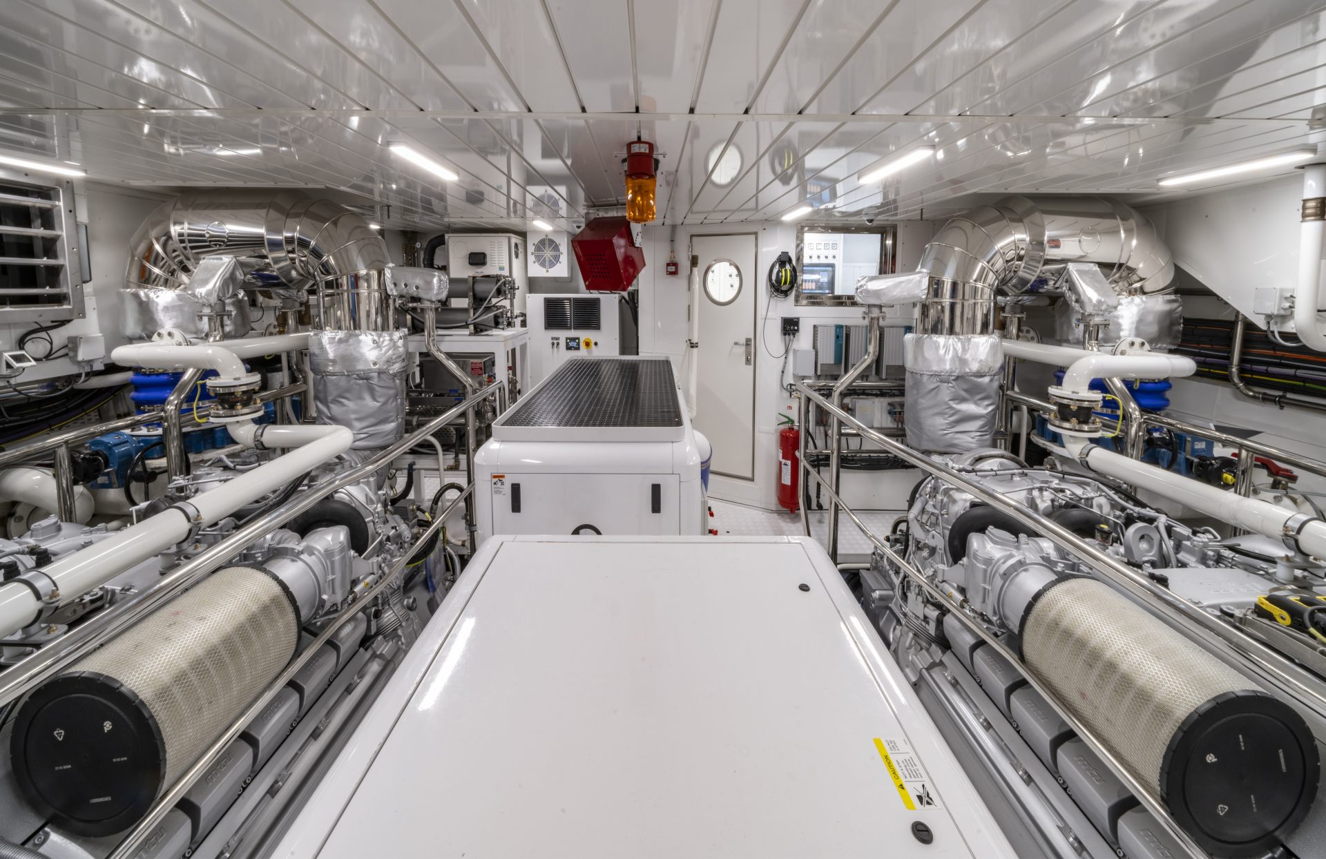 Engine room of Mangusta Yacht, high-tech machinery